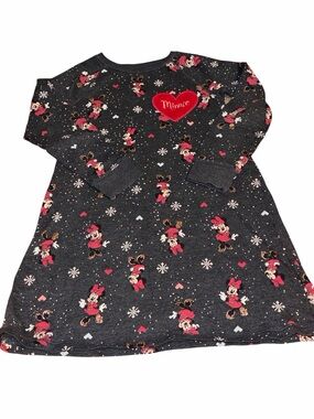 Disney Girls Heather Gray Minnie Mouse Long-Sleeve PJ with sparkly gold shoes